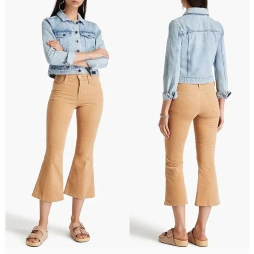 FRAME Le Crop Flare Corduroy Cropped Pants Light Camel Tan 28